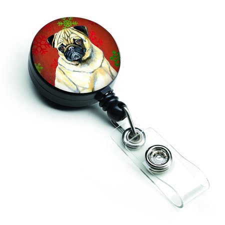 CAROLINES TREASURES Pug Red and Green Snowflakes Holiday Christmas Retractable Badge Reel LH9342BR